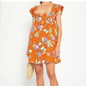 Anthropologie KOURT Aria Seasonal LinenBlend MiniDress Fruit Hawaiian Tropical.L